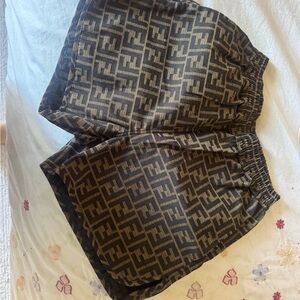 Fendi Black and Brown Monogram Shorts